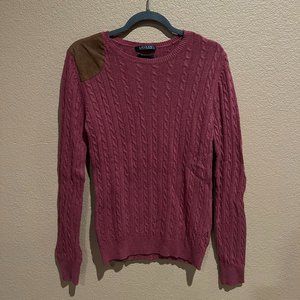 EXCLUSIVE Lauren Ralph Lauren Pink Cable Knit Sweater Suede Shoulder Patch